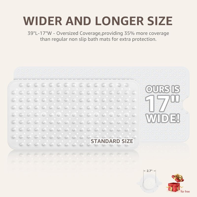 OTHWAY Bath Mat for Tub Non Slip: 39" X 17" Long Bathtub Mat with Hair Catcher│Big Drain Holes Shower Mats for Inside Shower│Machine Washable (White) - Image 5
